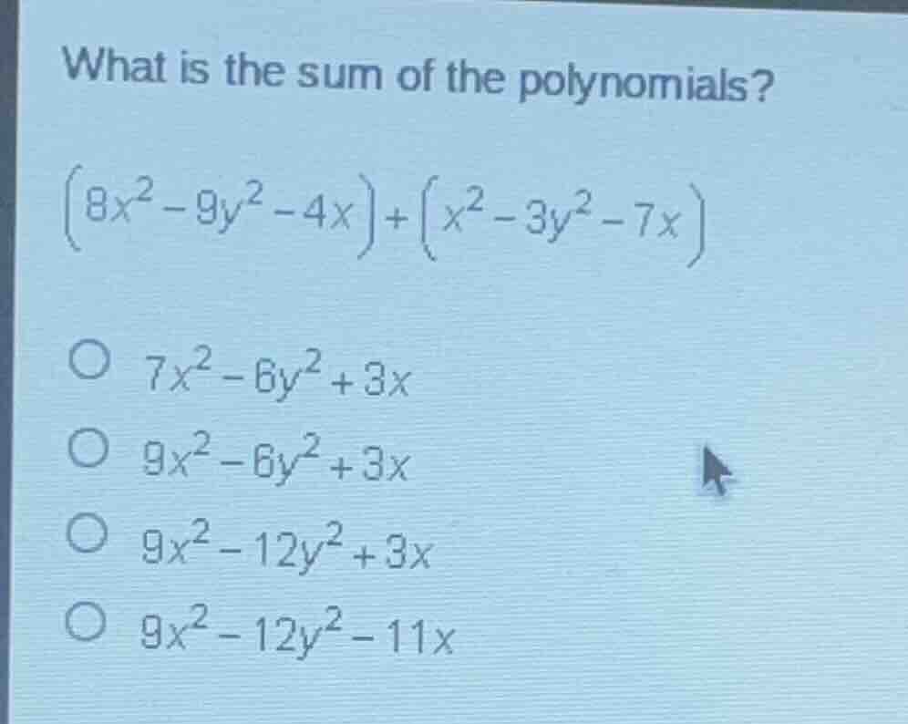 what is the sum of the polynomials? \\left(8x^{2}-9y^{2}-4x\ ight)+\\le…