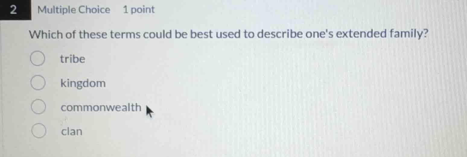 2 multiple choice 1 point which of these terms could be best used to de…