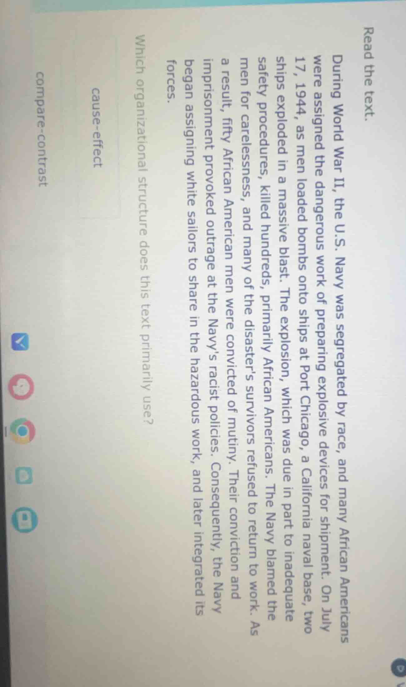 read the text. during world war ii, the u.s. navy was segregated by rac…