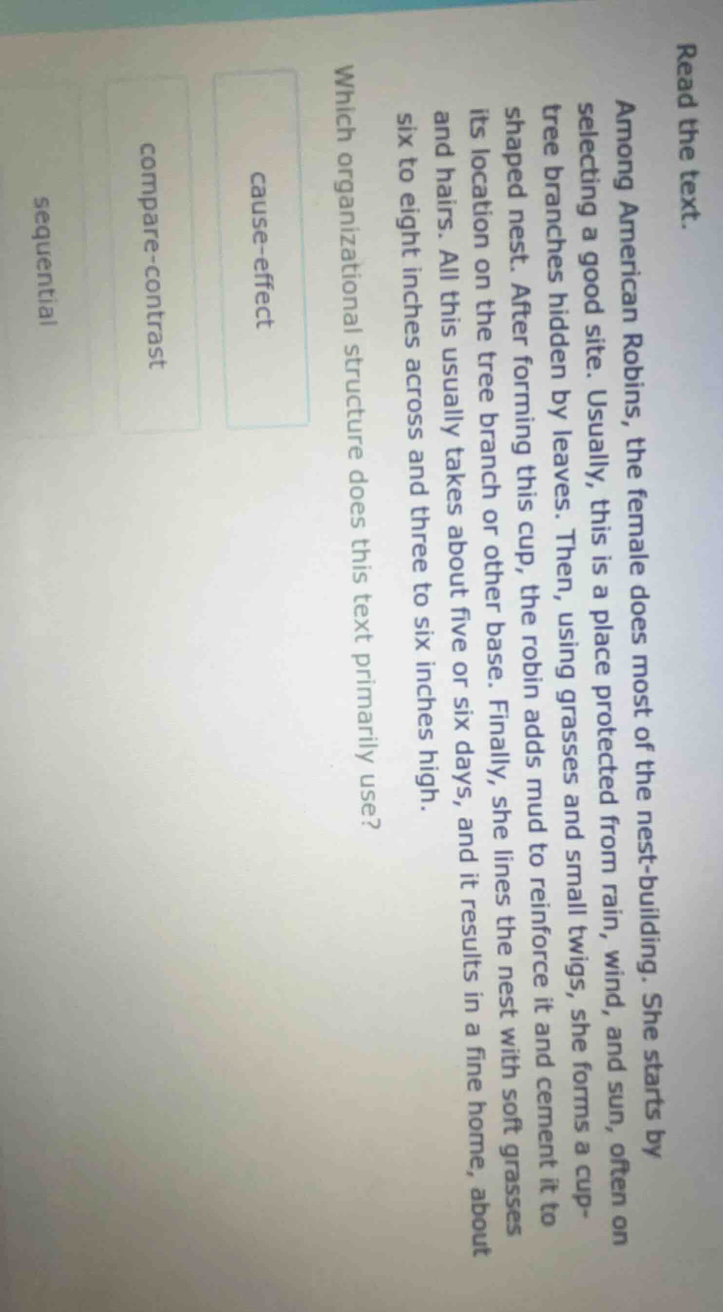 read the text. among american robins, the female does most of the nest …