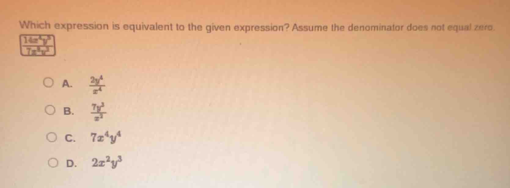which expression is equivalent to the given expression? assume the deno…