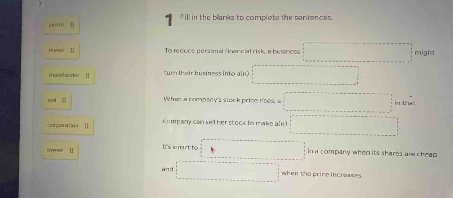 1 fill in the blanks to complete the sentences. to reduce personal fina…
