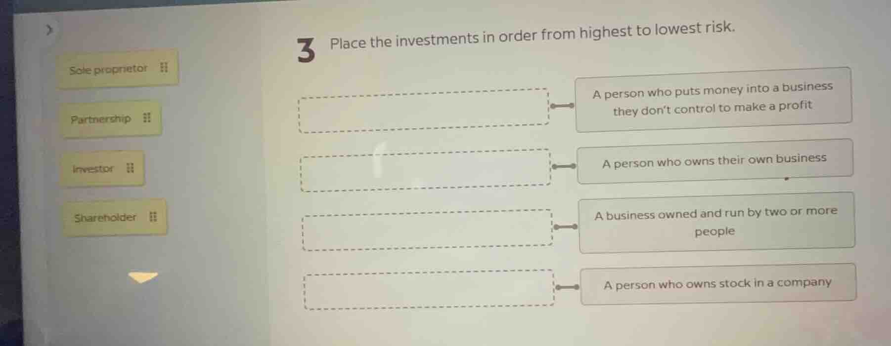 3 place the investments in order from highest to lowest risk. a person …