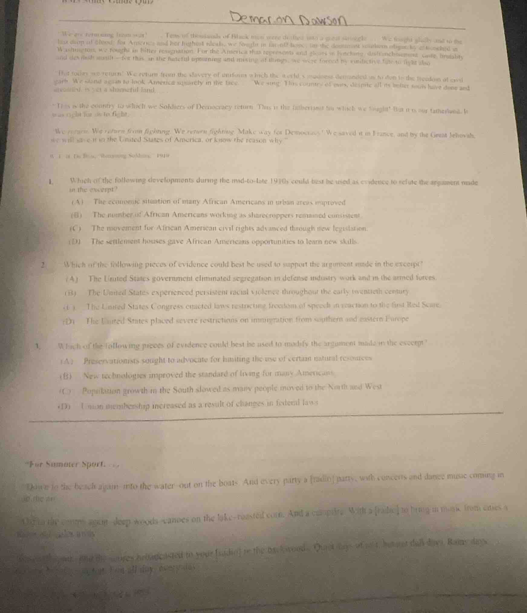 “we are returning from war!... tens of thousands of black men were draf…