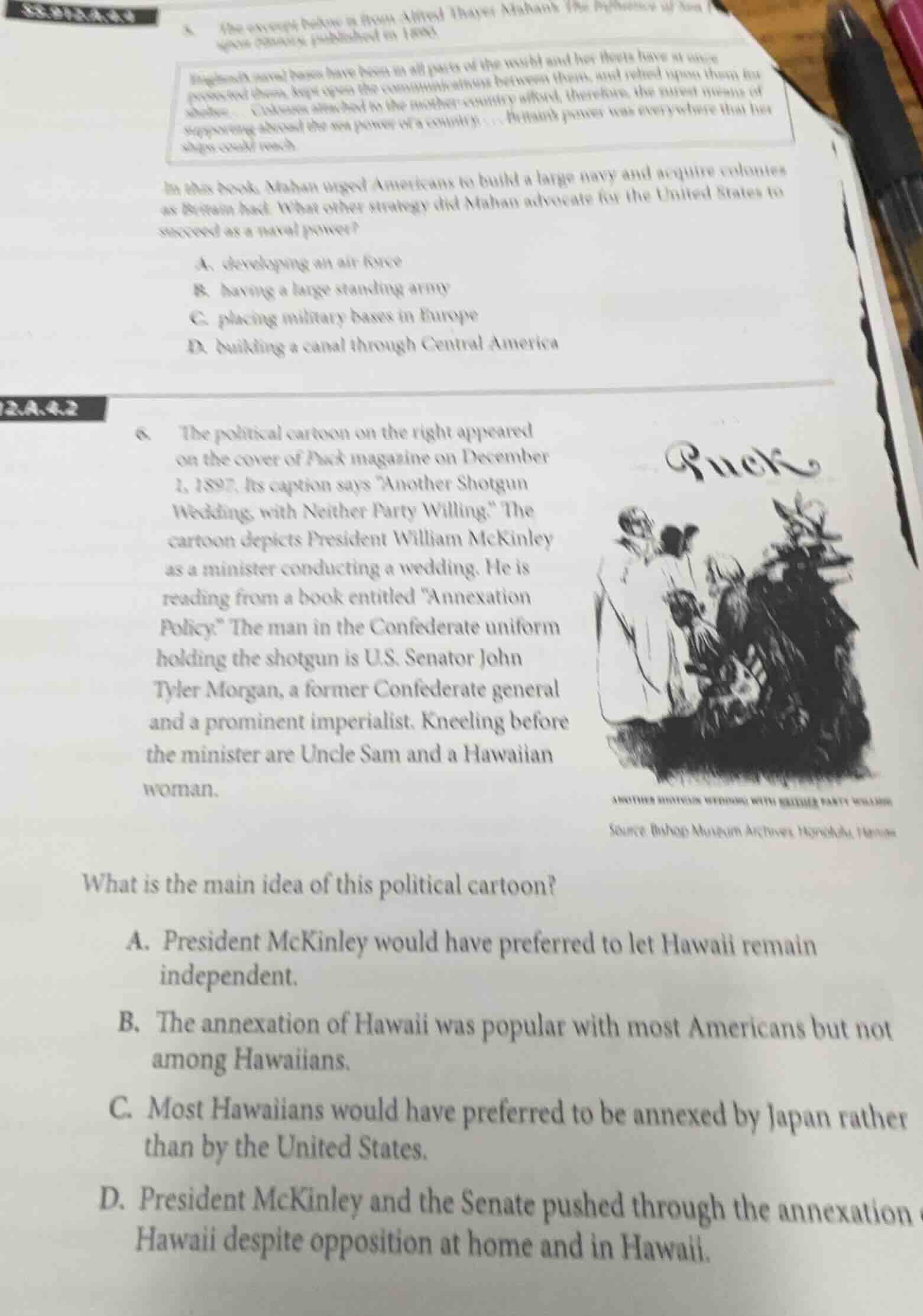 5. the excerpt below is from alfred thayer mahan, the influence of sea …