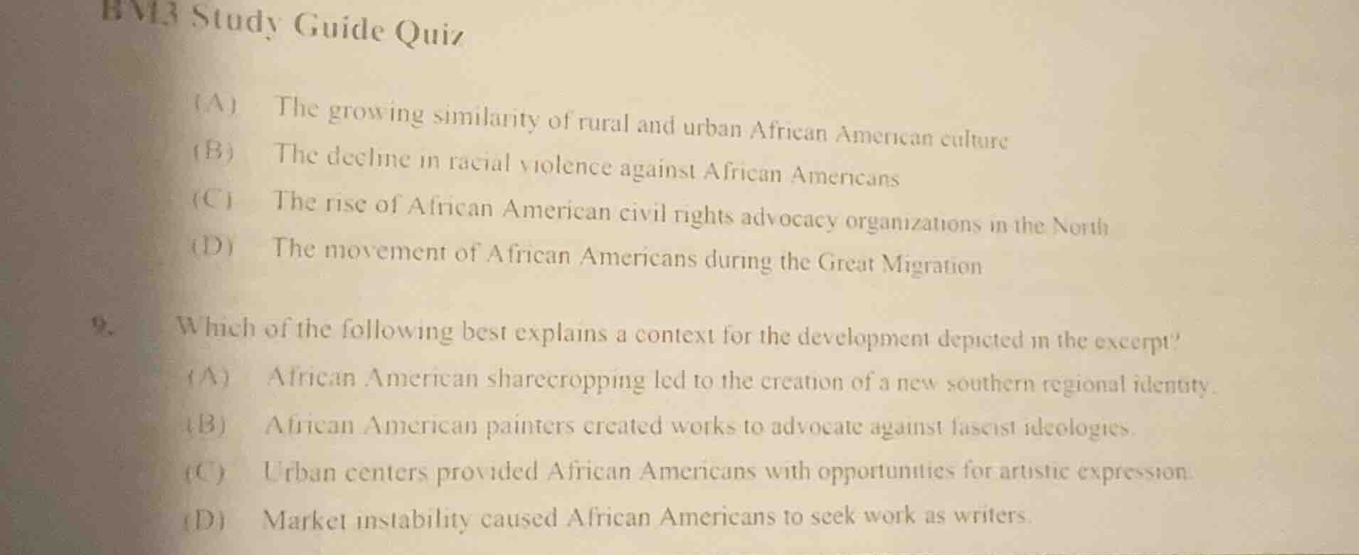 bm3 study guide quiz (a) the growing similarity of rural and urban afri…