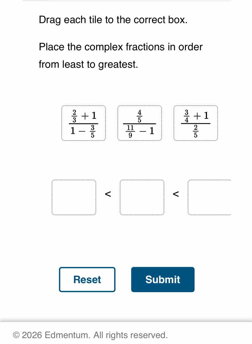 drag each tile to the correct box. place the complex fractions in order…