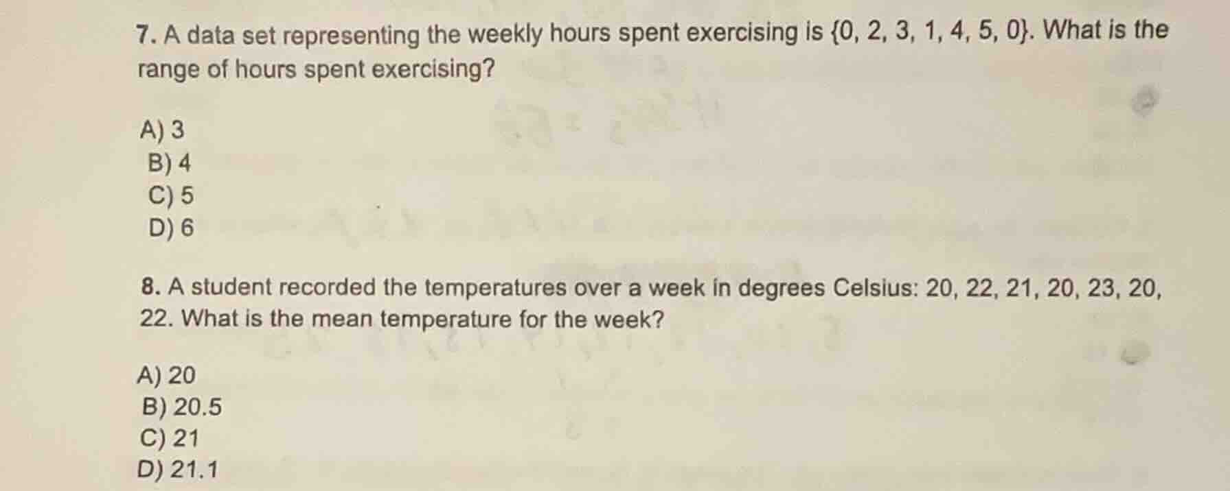 7. a data set representing the weekly hours spent exercising is {0, 2, …