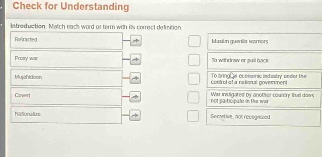 check for understanding introduction: match each word or term with its …