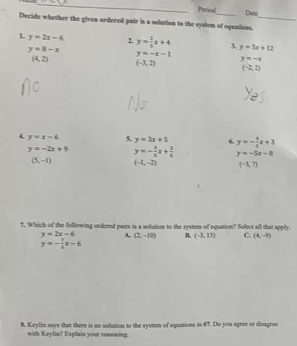 period date decide whether the given ordered pair is a solution to the …