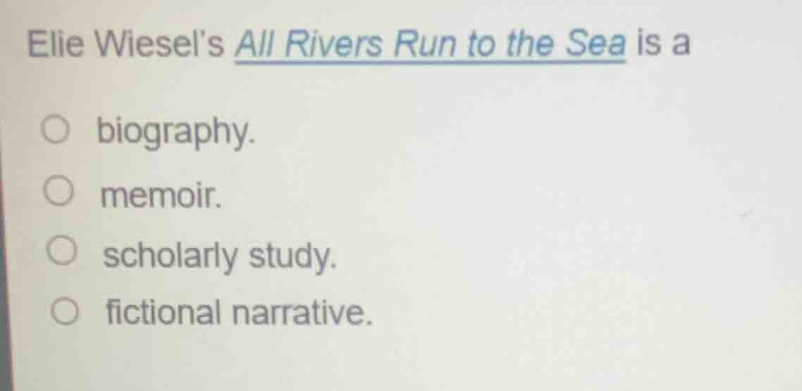 elie wiesels all rivers run to the sea is a biography. memoir. scholarl…