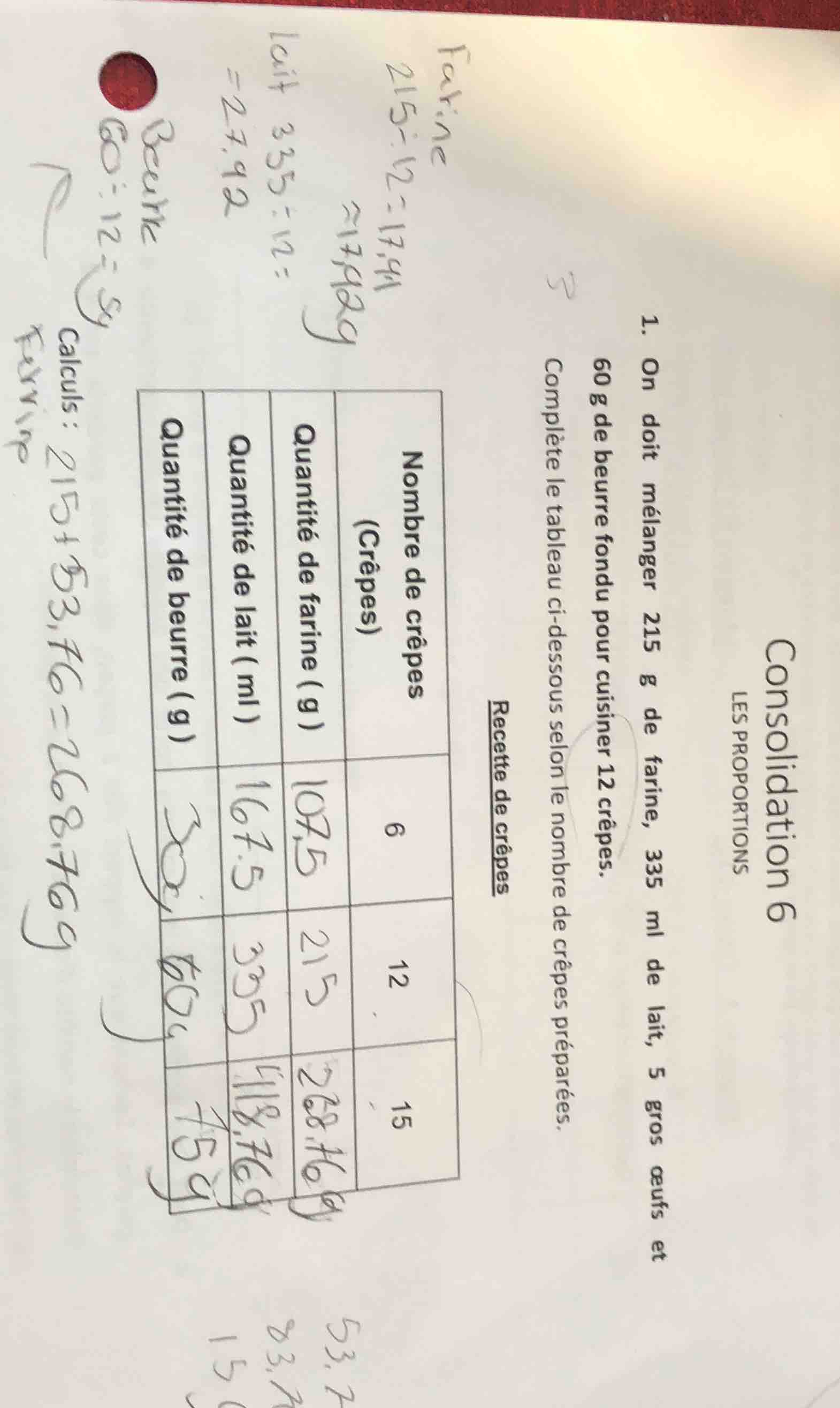 consolidation 6 les proportions 1. on doit mélanger 215 g de farine, 33…