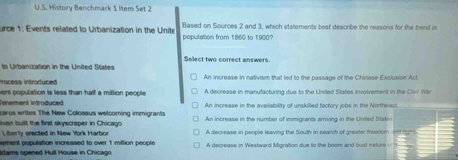 u.s. history benchmark 1 item set 2 rce 1: events related to urbanizati…