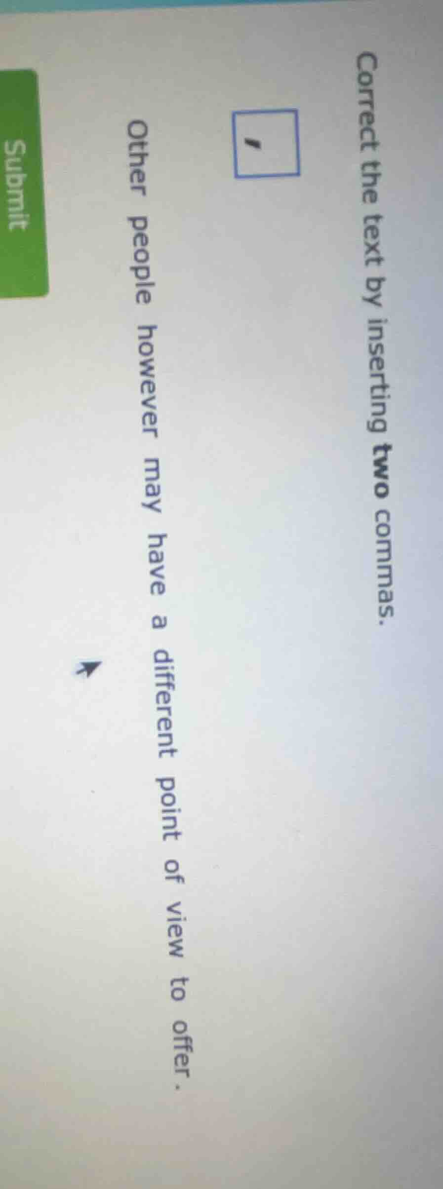 correct the text by inserting two commas. other people however may have…