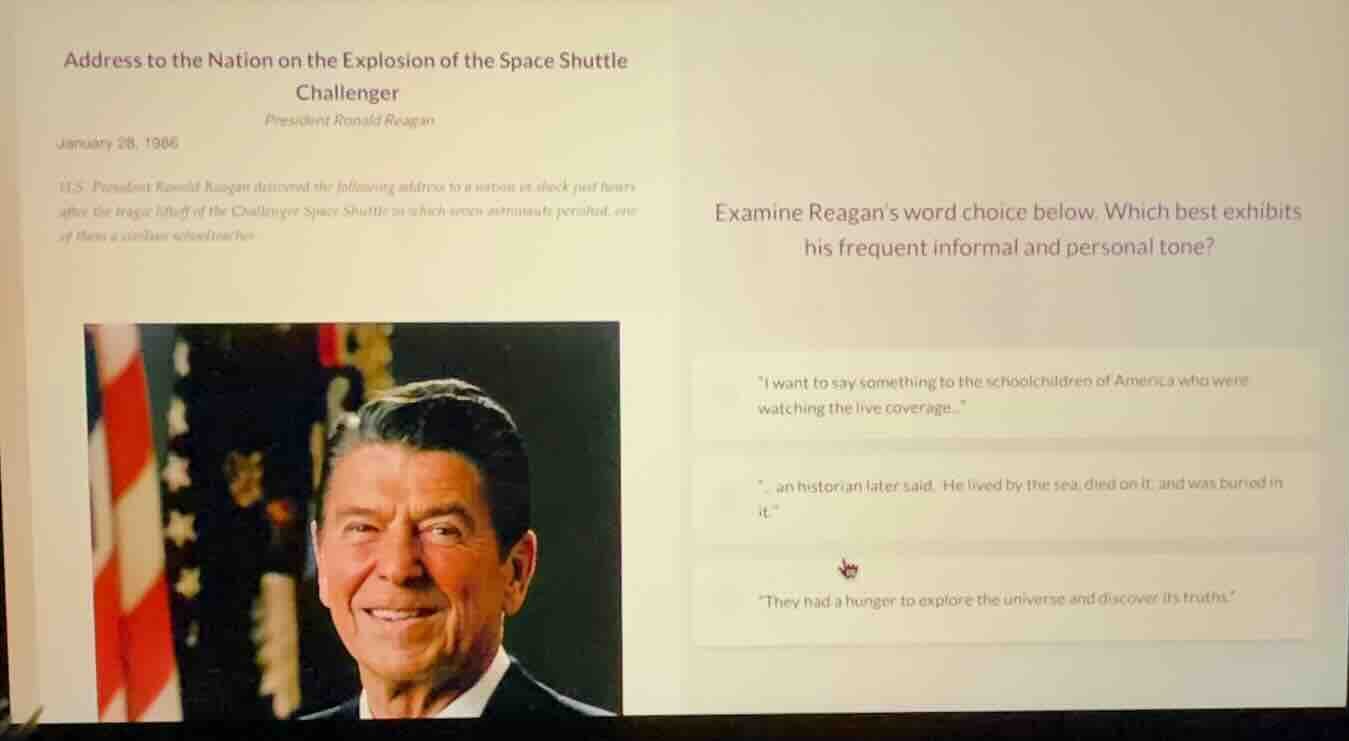 address to the nation on the explosion of the space shuttle challenger …