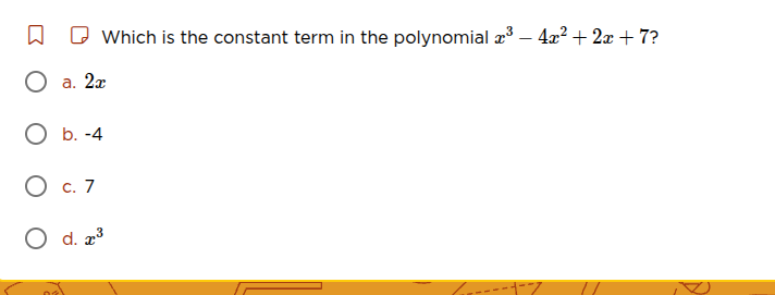 which is the constant term in the polynomial ( x^{3} - 4x^{2} + 2x + 7 …