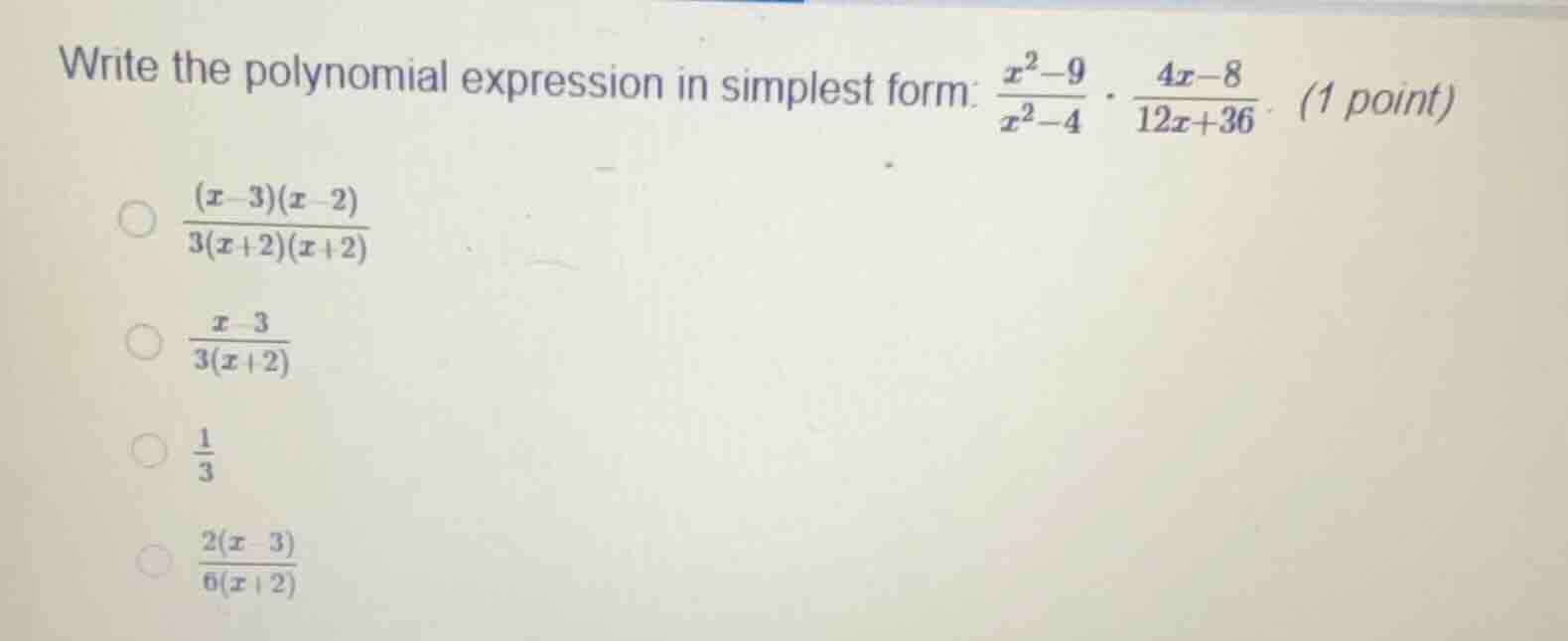 write the polynomial expression in simplest form: $\\frac{x^2 - 9}{x^2 …