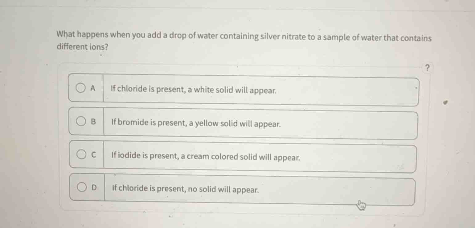what happens when you add a drop of water containing silver nitrate to …