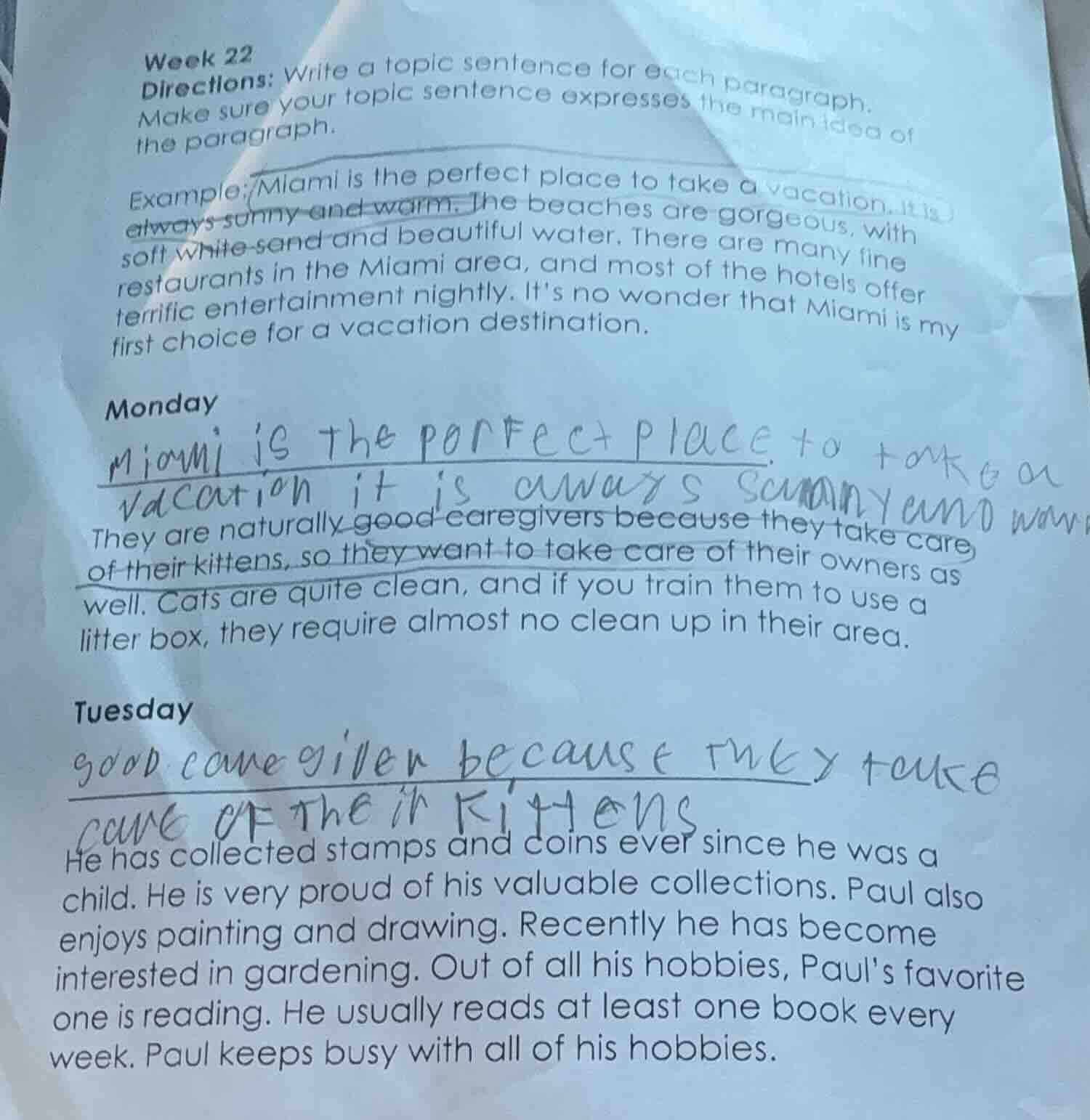 week 22 directions: write a topic sentence for each paragraph. make sur…