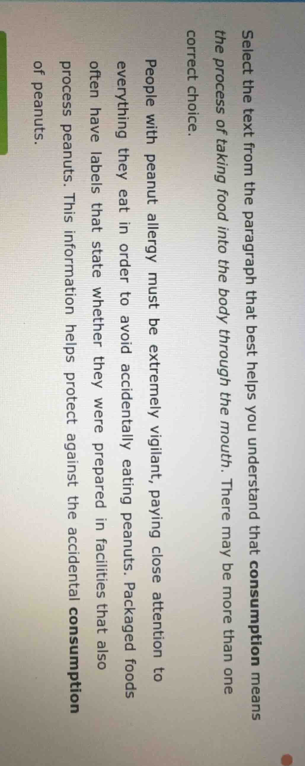 select the text from the paragraph that best helps you understand that …