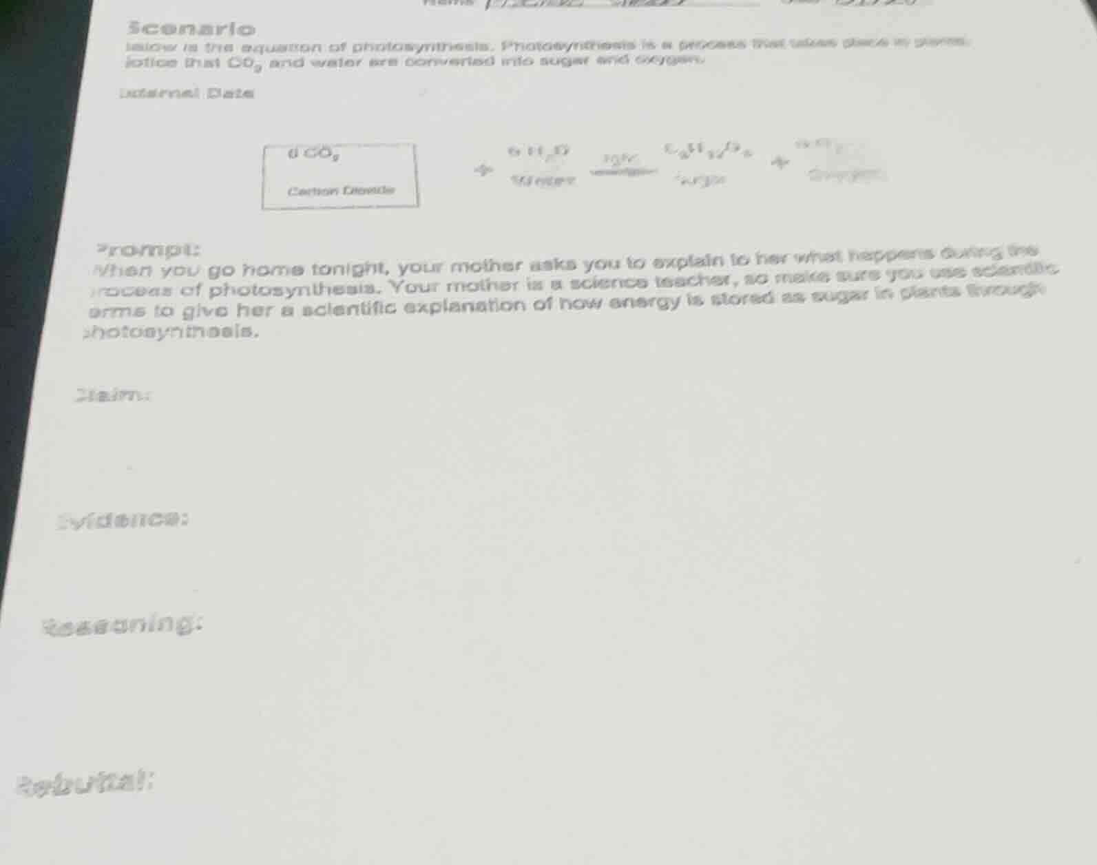 scenario know is the equation of photosynthesis. photosynthesis is a pr…