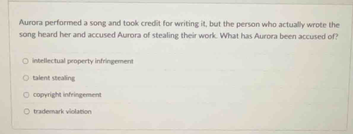 aurora performed a song and took credit for writing it, but the person …