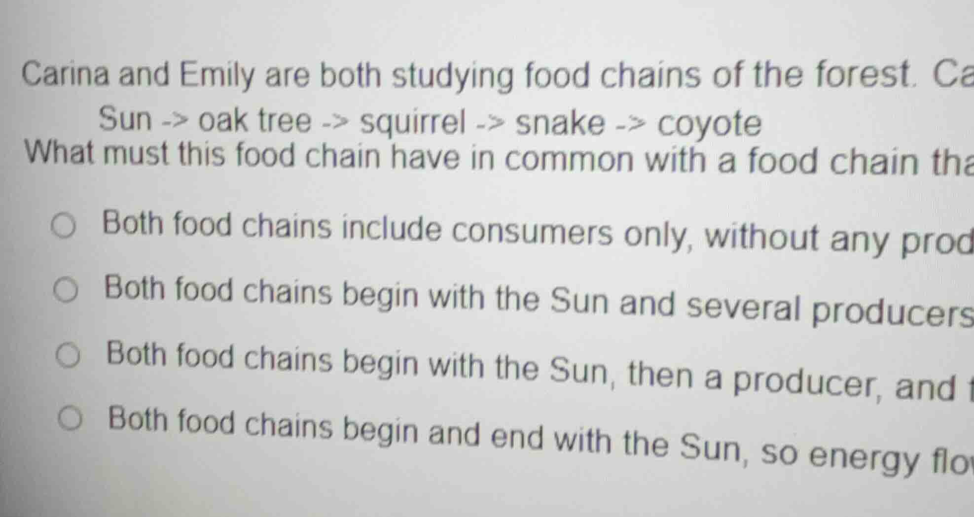 carina and emily are both studying food chains of the forest. ca sun ->…