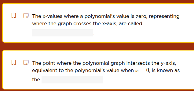 the x-values where a polynomials value is zero, representing where the …