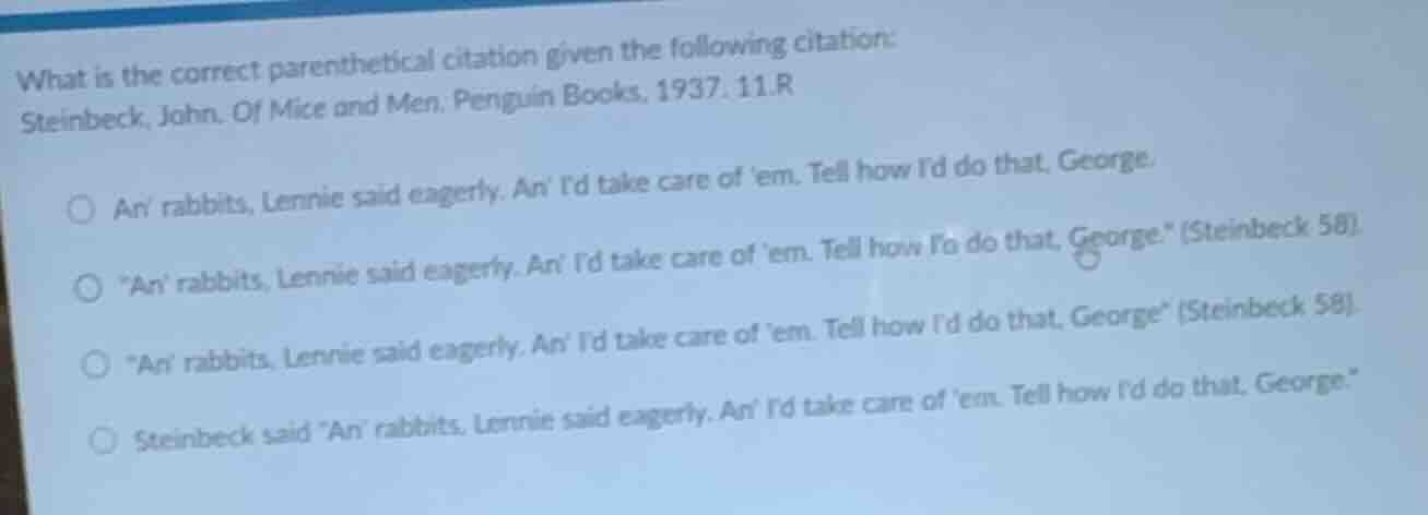 what is the correct parenthetical citation given the following citation…
