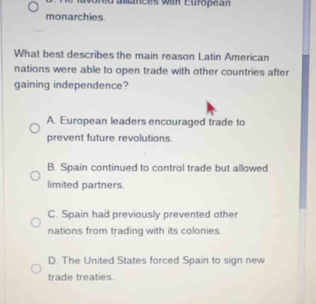 what best describes the main reason latin american nations were able to…