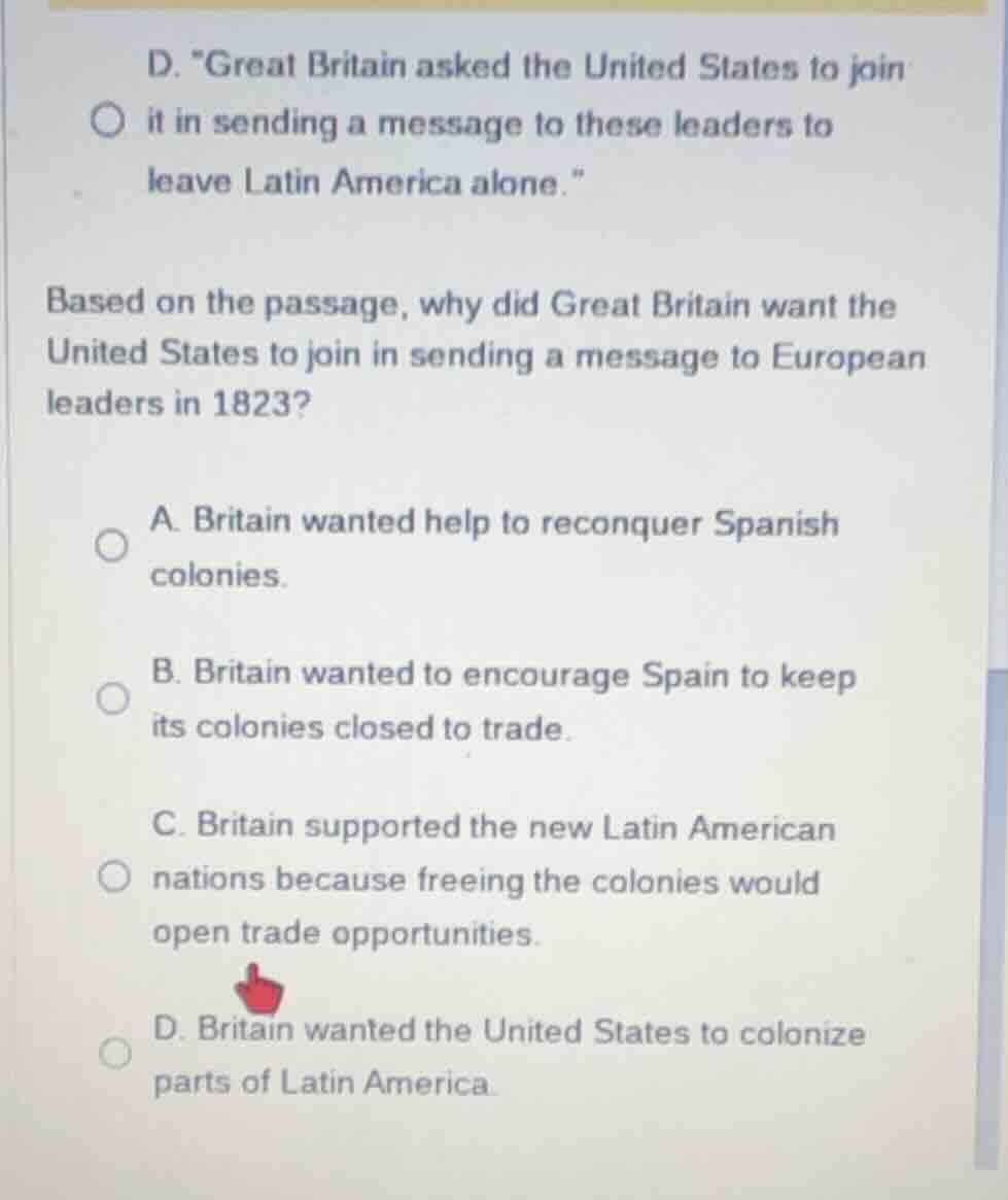 d. \great britain asked the united states to join it in sending a messa…