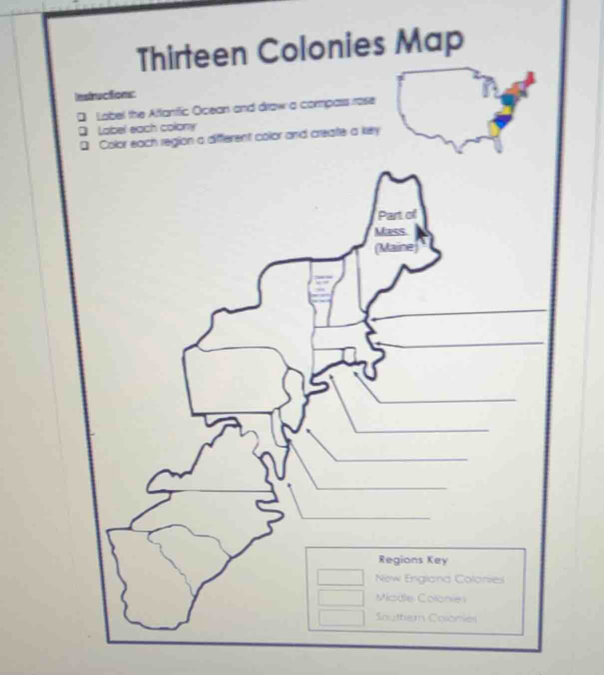 thirteen colonies map instructions: - label the atlantic ocean and draw…