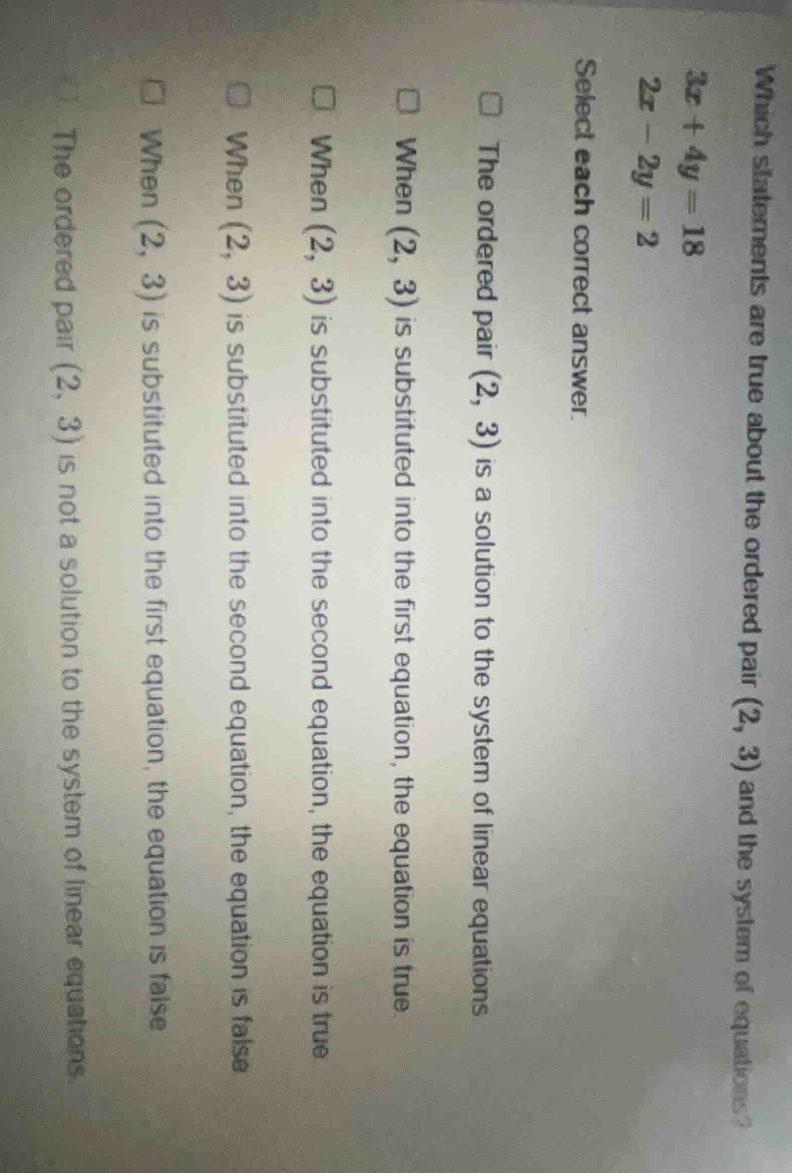 which statements are true about the ordered pair (2, 3) and the system …