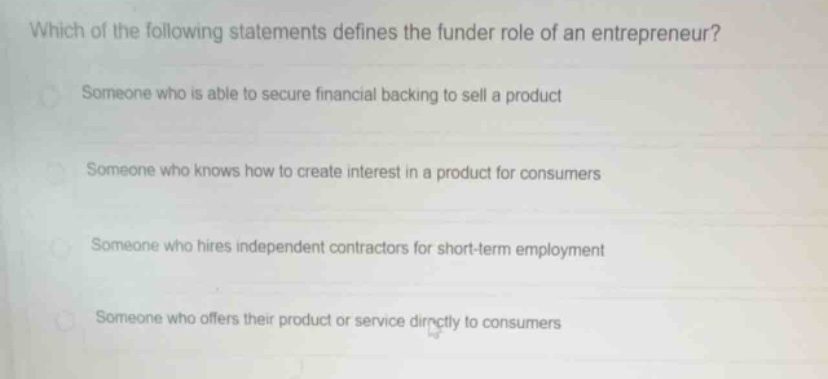 which of the following statements defines the funder role of an entrepr…