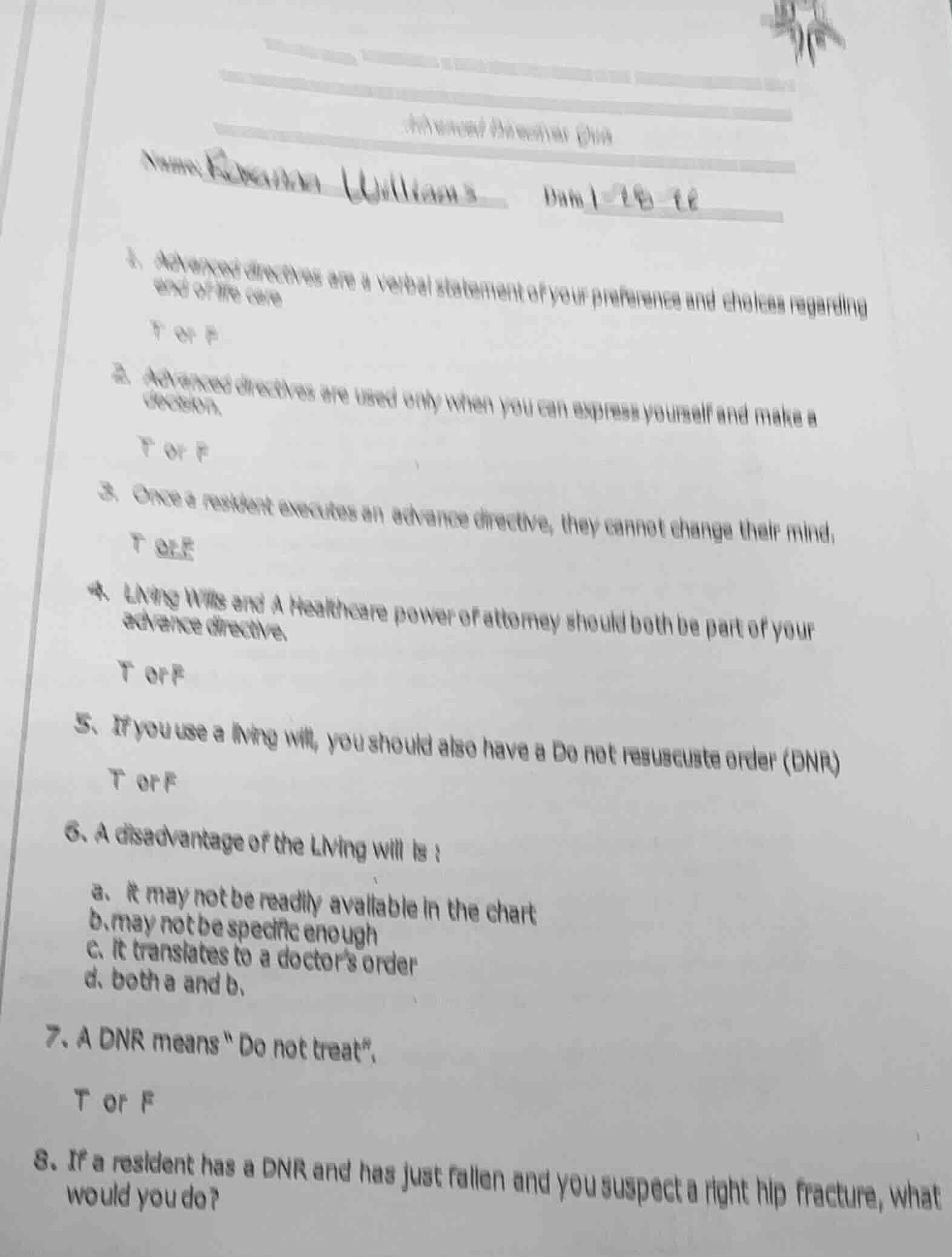 1. advanced directives are a verbal statement of your preferences and c…