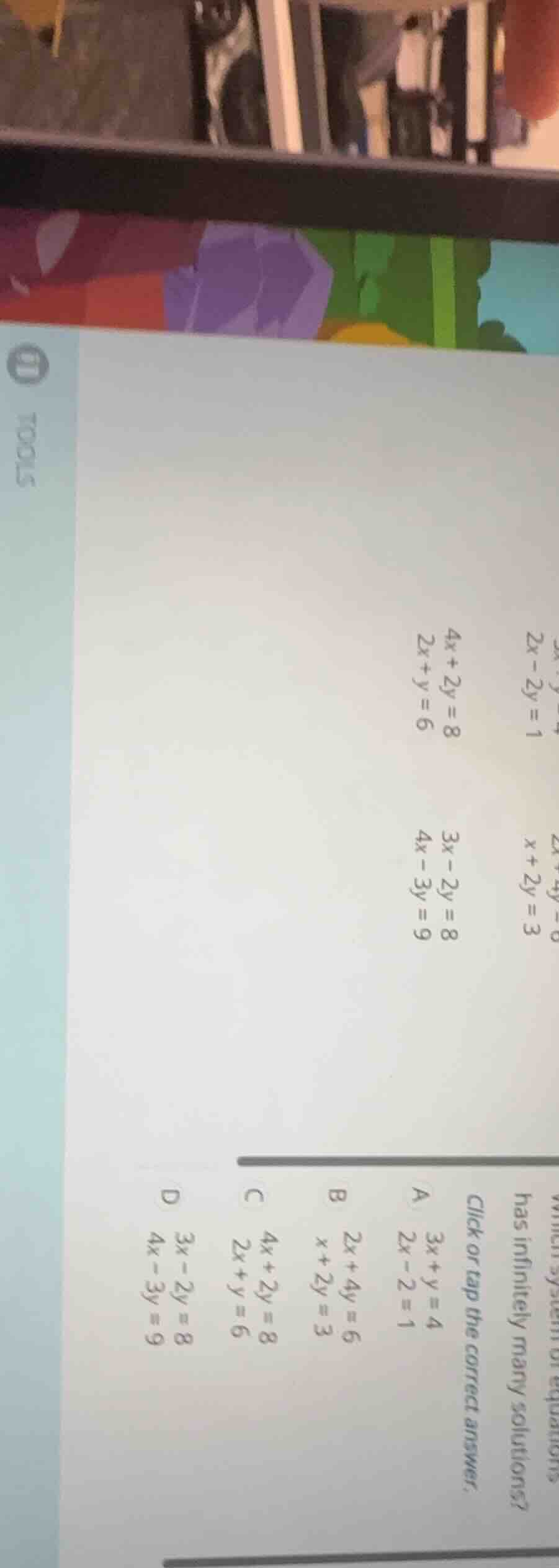 which system of equations has infinitely many solutions? click or tap t…