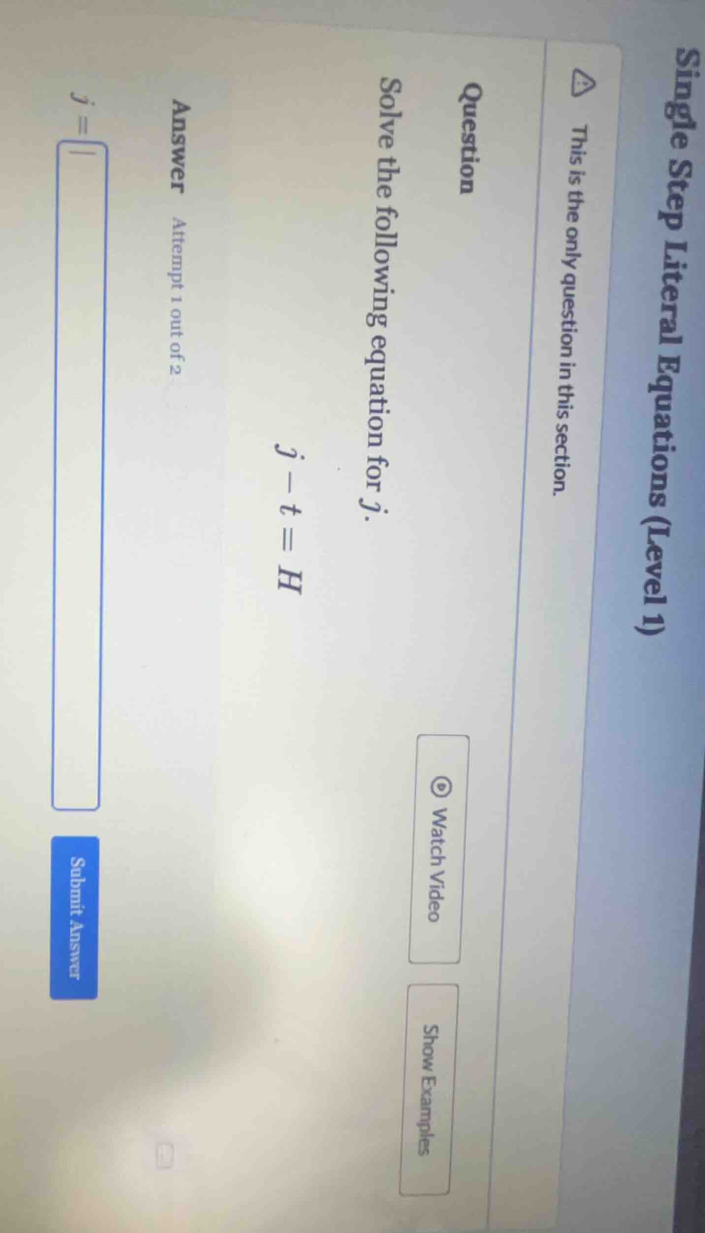 solve the following equation for j. j - t = h