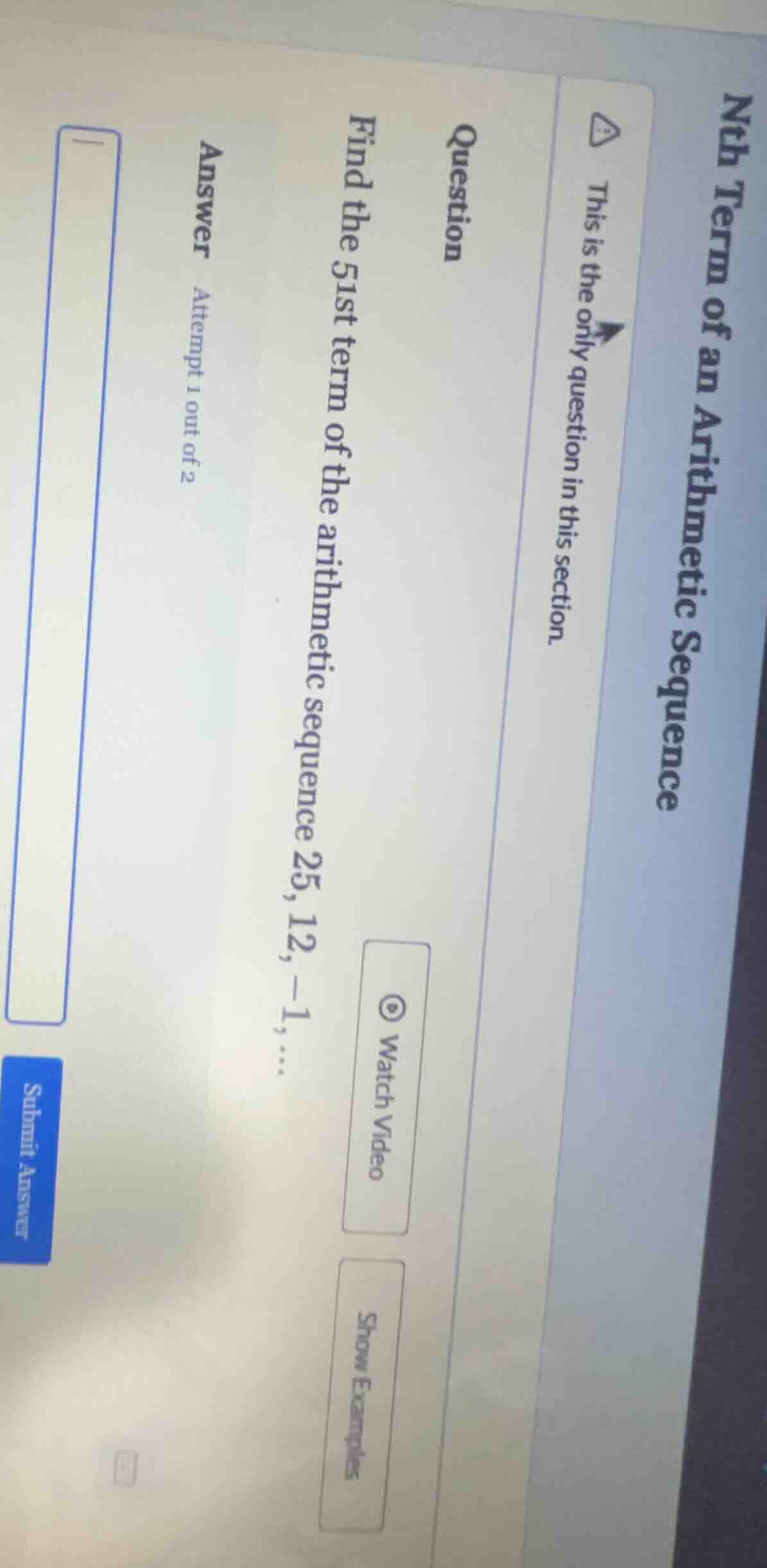 find the 51st term of the arithmetic sequence 25, 12, -1, ...