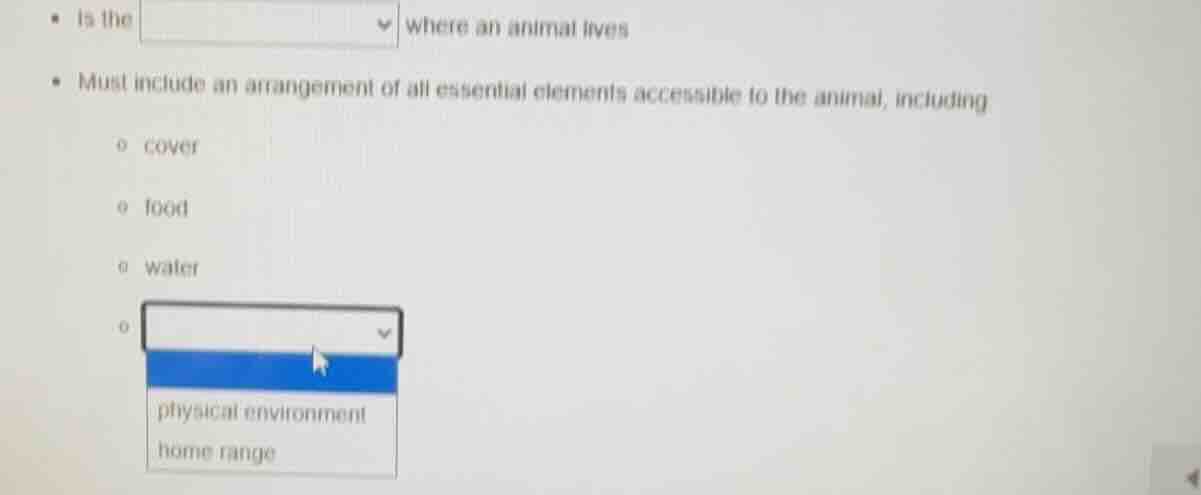 - is the where an animal lives - must include an arrangement of all ess…