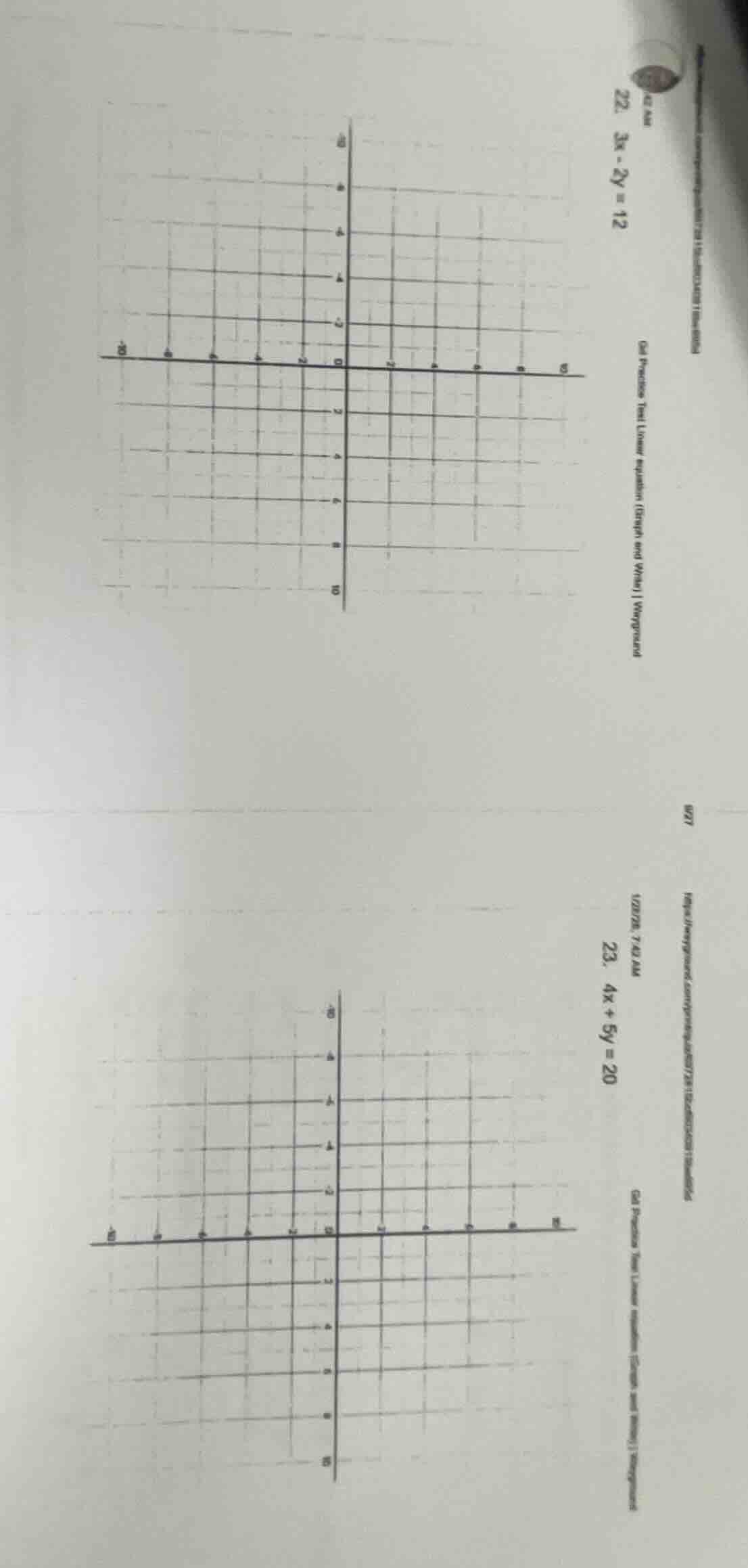 22. 3x - 2y = 12 23. 4x + 5y = 20