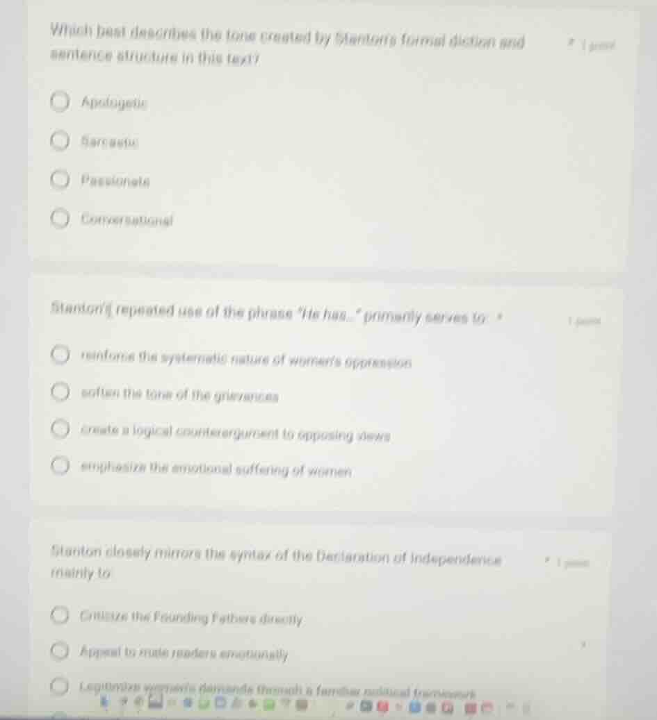 which best describes the tone created by stanton’s formal diction and s…