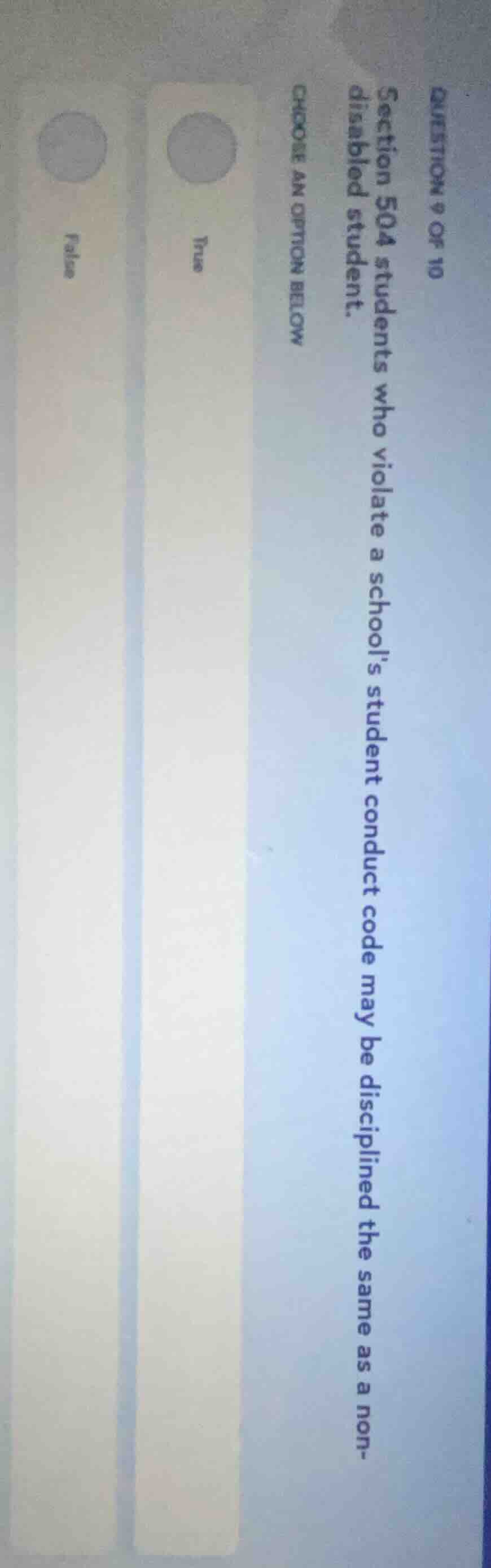 question 9 of 10 section 504 students who violate a schools student con…