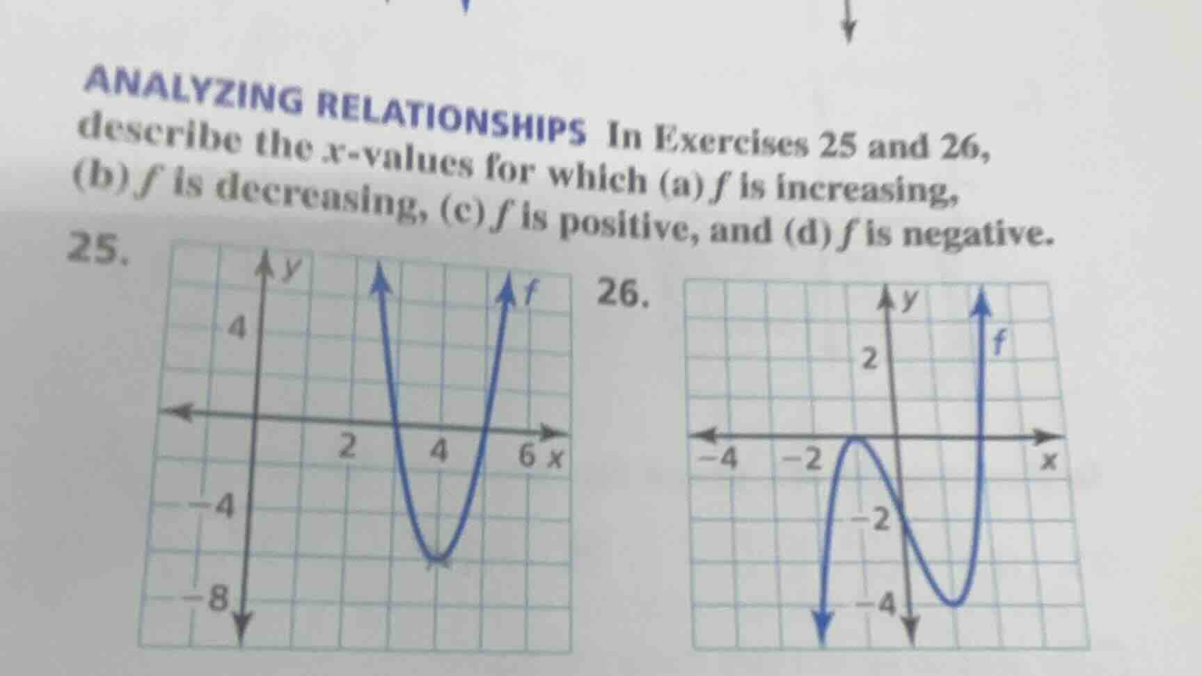 analyzing relationships in exercises 25 and 26, describe the x-values f…