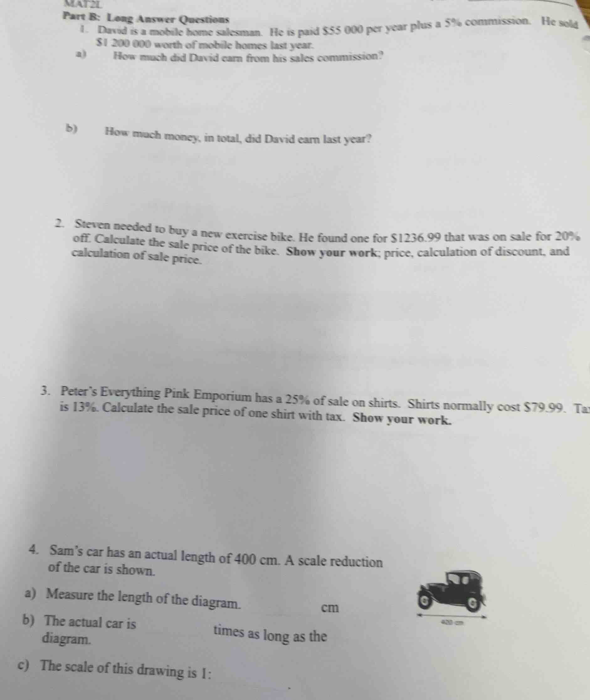 mat2l part b: long answer questions 1. david is a mobile home salesman.…