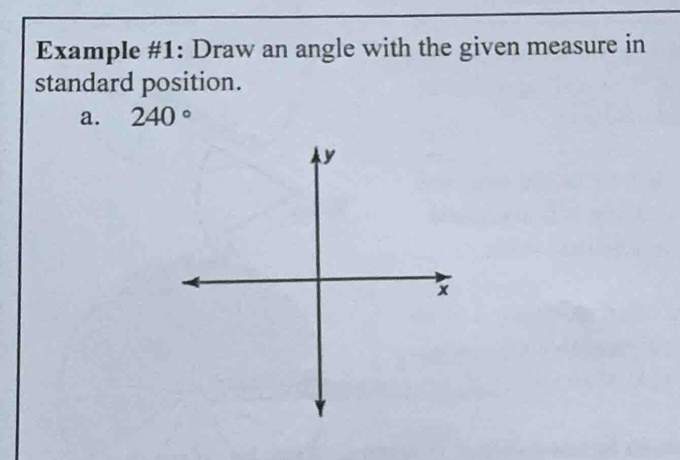 example #1: draw an angle with the given measure in standard position. …