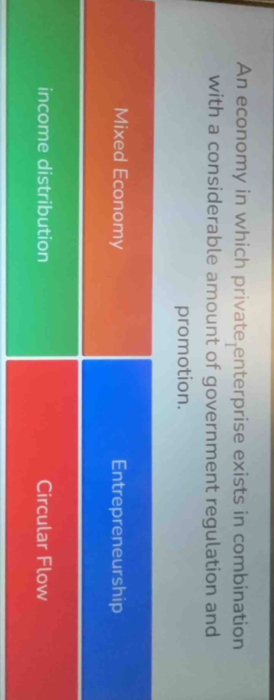 an economy in which private enterprise exists in combination with a con…