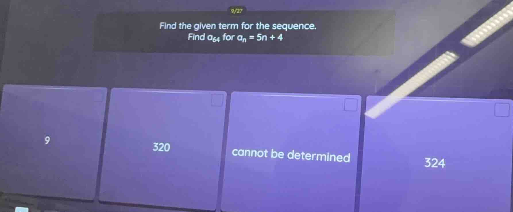 find the given term for the sequence. find ( a_{64} ) for ( a_n = 5n + …