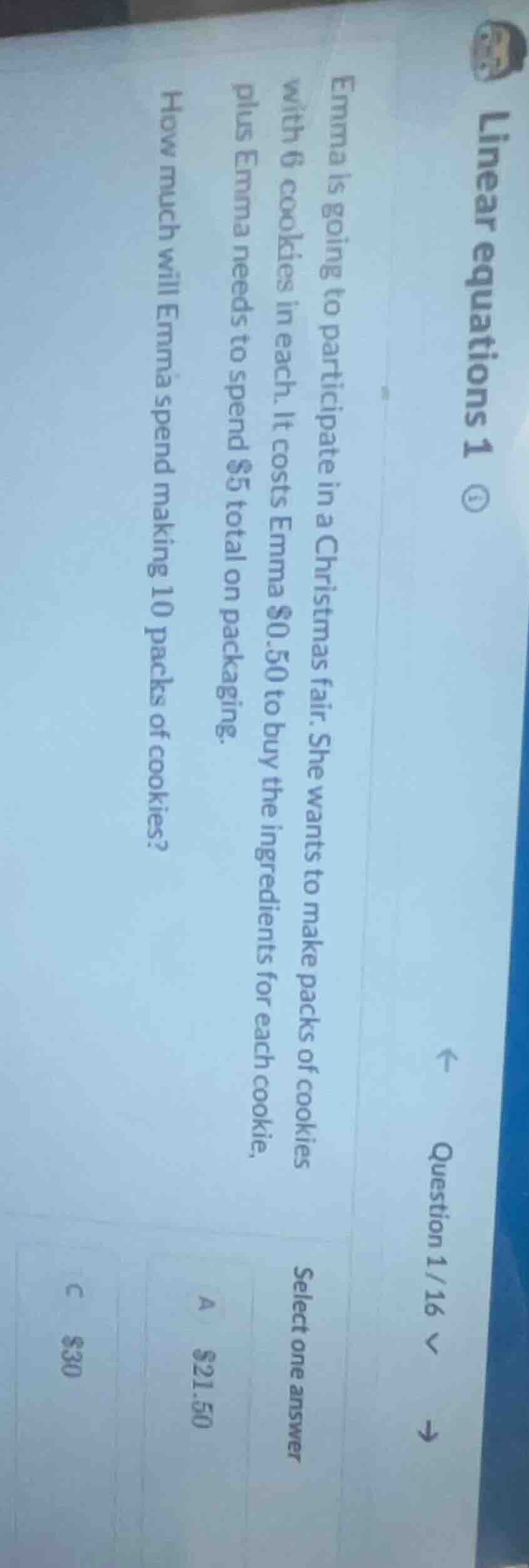 linear equations 1 emma is going to participate in a christmas fair. sh…