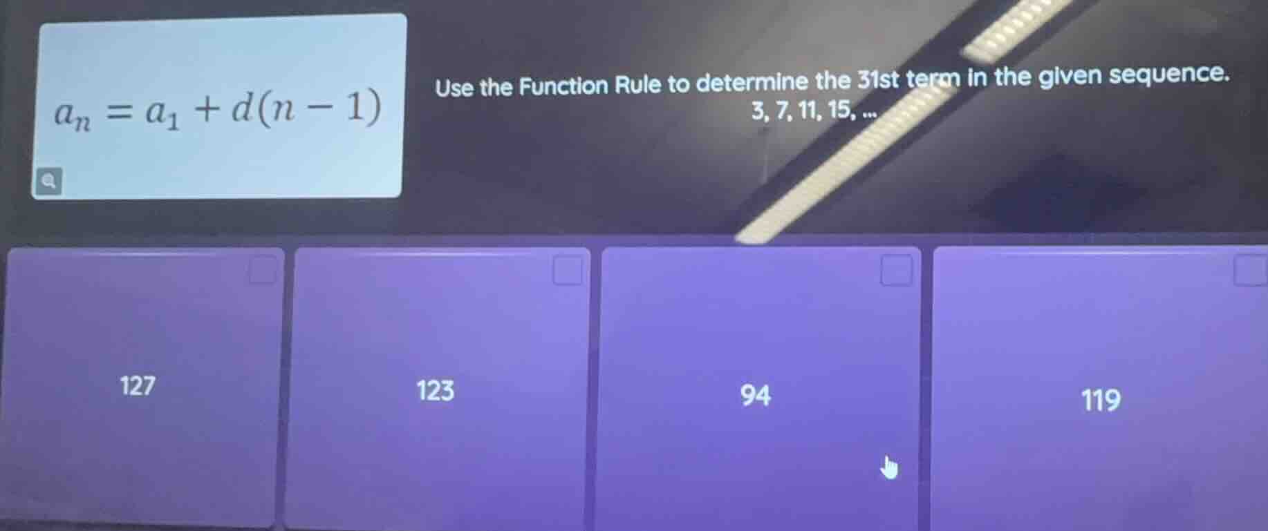 a_n = a_1 + d(n - 1) use the function rule to determine the 31st term i…