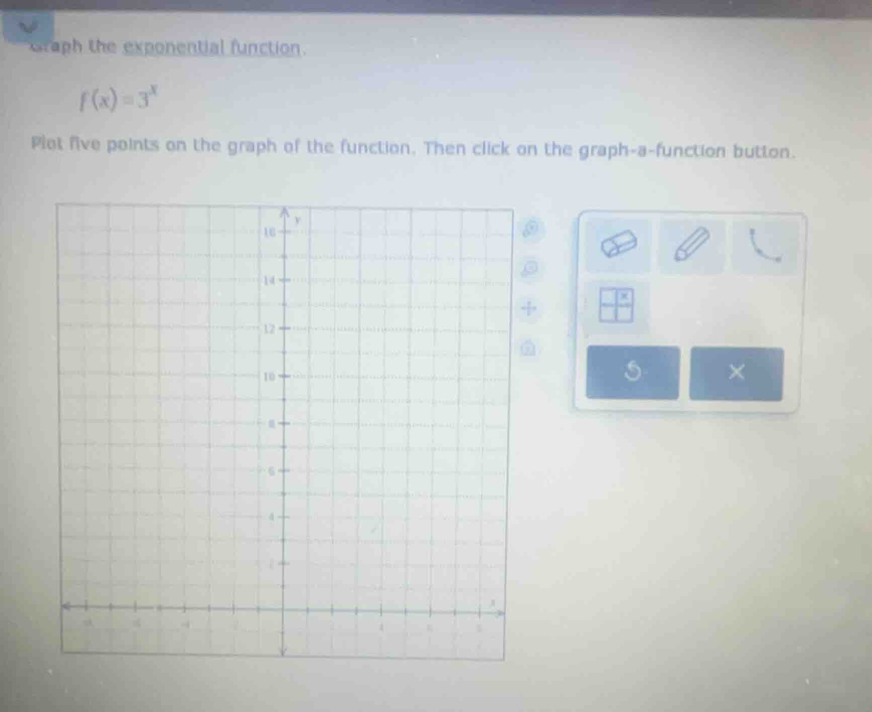 graph the exponential function. $f(x) = 3^x$ plot five points on the gr…